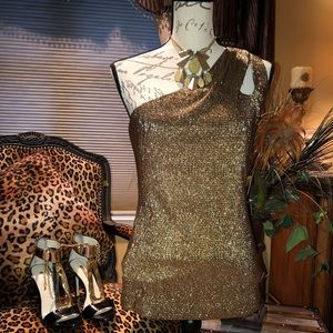 NWT Cache glitter gold one shoulder dressy top